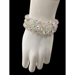 VTG Bracelet Women’s 1 Size Crystal Beads Wrap Around Type 3 Strands Iridescent